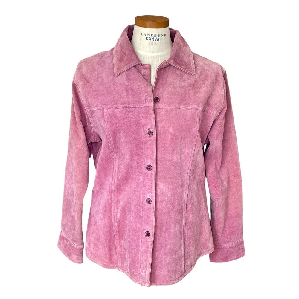 AMI Pink Leather 90’s Vintage Collared long Sleeve Lined Jacket SzL